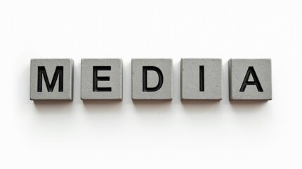 Wall Mural - the word media carved in stone blocks on white background