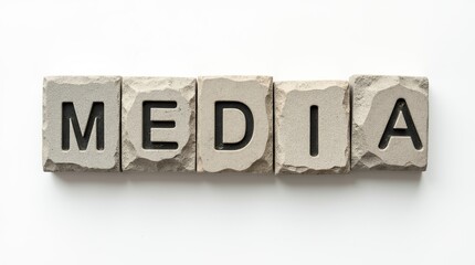 Wall Mural - media word carved in stone blocks on white background