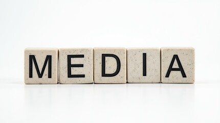 Wall Mural - media text carved in stone blocks on a white background
