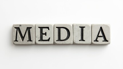 Wall Mural - media text carved in stone blocks on white background