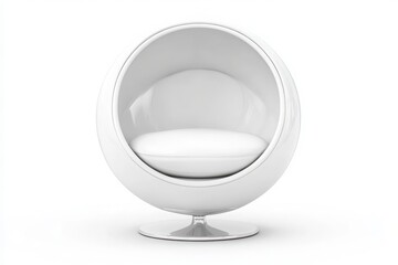 White ball chair, designers furniture for modern stylish house or office interior in front and angle view. Vector realistic mockup of empty egg armchair isolated on white background