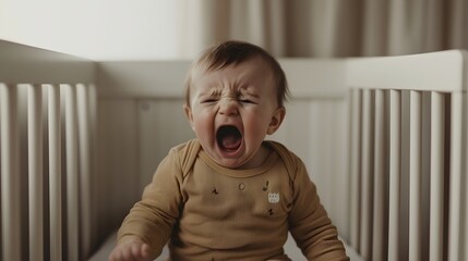 Poster - Minimalist Nursery with Crying Newborn Focusing on Simplicity and Emotion