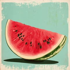 Sticker - A slice of watermelon on a vintage blue background.