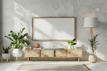 Wall Mural - Picture frame mockups electronics furniture sideboard.