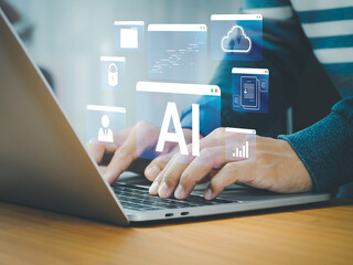 Wall Mural - businessman uses artificial intelligence technology to search for business and technology informatio