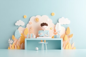Wall Mural - Digital Transformation: AI-Driven Personalization in Business - Paper Cut Style Illustration of Computer Analyzing Customer Behavior for Personalized Products