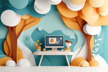 Wall Mural - Futuristic Paper Cut Style of AI-Driven Personalization in Business - Computer Analyzing Customer Behavior for Personalized Products