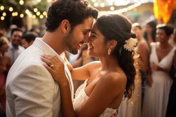 Sticker - Hispanic people wedding ceremony portrait.