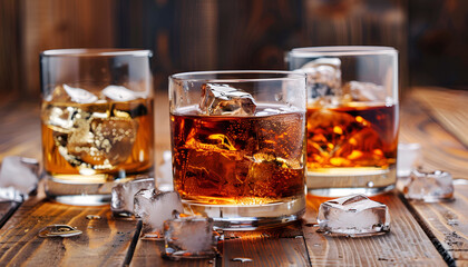 Wall Mural - Alcohol in glasses with ice. Strong alcoholic drinks background