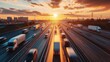 © venusvi - Busy highway at sunset with cars and trucks in motion