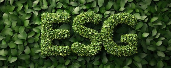 A lush green background featuring the letters ESG, symbolizing environmental, social, and governance principles in sustainability.