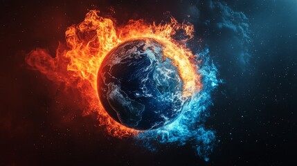 Poster - Planet Earth surrounded by vivid fire, water, air, and earth elements