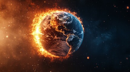 Fototapete - Planet Earth with surrounding elemental backgrounds fire, water, air, and earth
