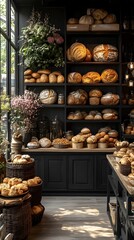 Wall Mural - Delicious bakery items arranged beautifully, each treat tempting with its perfect golden crust and fresh ingredients. The display exudes warmth and comfort, making every bite irresistible.