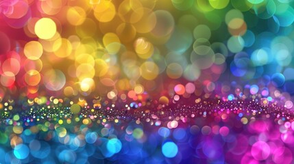 Wall Mural - vibrant rainbow-colored gradients transitioning across a field of sparkling bokeh orbs, evoking a se