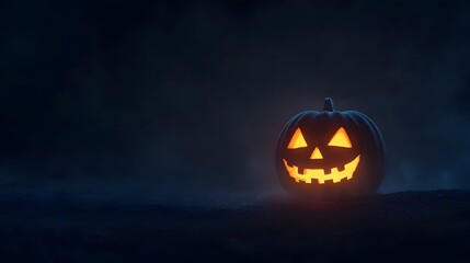 Minimalist Glowing Jack-o'-Lantern on Dark Halloween Background