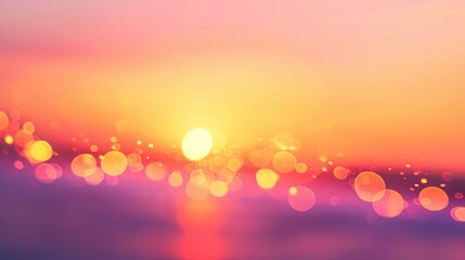 Wall Mural - warm gradients of sunset hues - orange, pink, and purple - blending with soft, blurred bokeh lights 