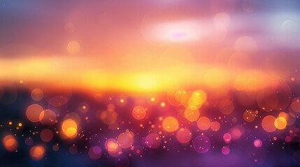 Wall Mural - warm gradients of sunset hues - orange, pink, and purple - blending with soft, blurred bokeh lights 