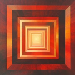 Canvas Print - Abstract background with a receding series of orange and red squares leading to a bright light.