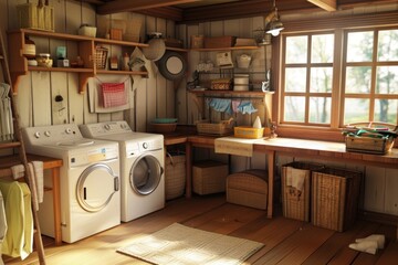 Canvas Print - Laundry room appliance hardwood indoors.