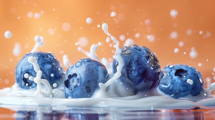 Poster - Blueberries in milk splash