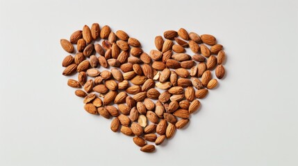 Wall Mural - Almonds arranged in a heart shape on a white background