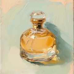 Sticker - Oil painting of a clsoe up on pale perfume bottle container drinkware cosmetics.