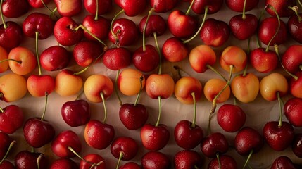Poster - An enticing background featuring cherries with varying degrees of ripeness, creating a visually appealing and colorful pattern