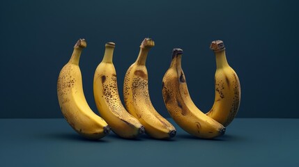 Wall Mural - Bananas lying in a row on a dark blue background