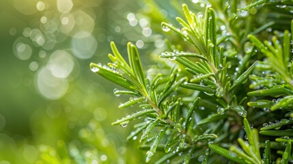 Aufkleber - Dew drops glistening on rosemary needles, capturing the freshness and aromatic essence of the herb