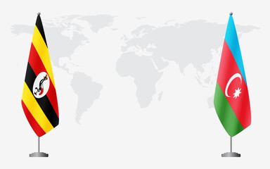 Wall Mural - Uganda and Azerbaijan flags for official meeting against background of world map.