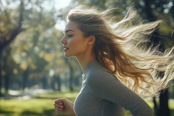 Wall Mural - Fitness Woman in Motion in Sunny Park