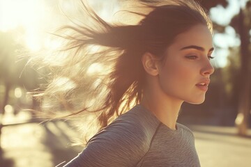 Wall Mural - Close-Up of Young Woman Running in Park