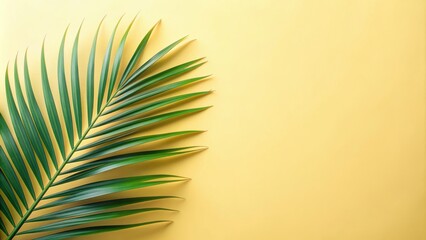 Summer concept with copy space featuring a green tropical palm leaf on a pastel background in a creative flat layer