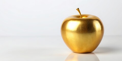 A shiny golden apple on a white background, golden, apple, shiny, fruit, healthy, delicious, fresh, ripe, organic, golden apple