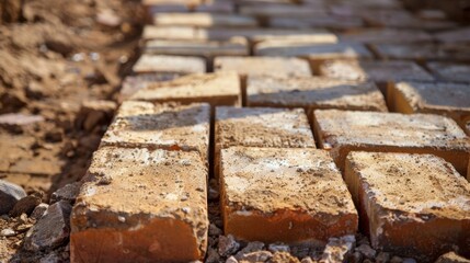 Wall Mural - Freshly laid bricks and mortar on a construction site