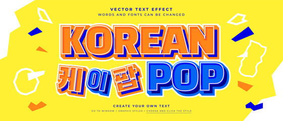 Wall Mural - korean pop text effect on yellow color background, k-pop title vector graphic style