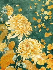 Wall Mural - Golden chrysanthemums bloom