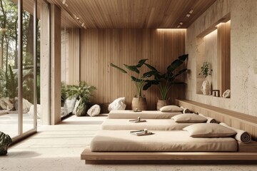 Sticker - Lounge of wellness spa furniture plant interior design.