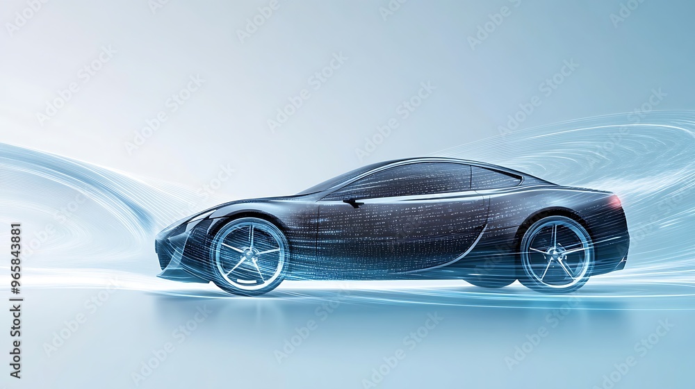 Auto Wave Animation Car in motion with digital waves emanating from wheels highlighting ...