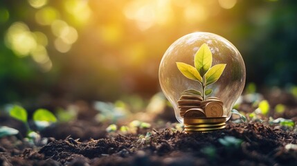 Concept of financial innovation with a plant in a light bulb 