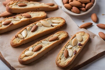 Wall Mural - A pair of chewy italian cantucci cookies with visible almonds, AI Generated