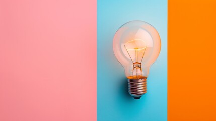 Wall Mural - Light bulb against a colorful background with pink, blue, and orange