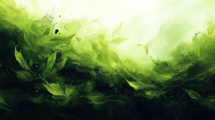 Wall Mural - A green leafy forest with a splash of green paint