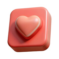 A 3D Render of a Pink Heart Icon on a Red Square.