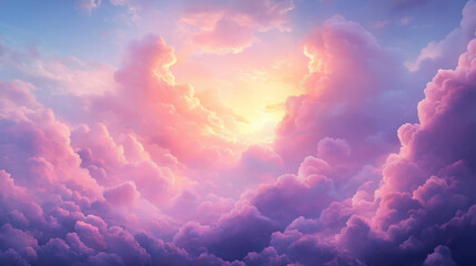 Wall Mural - A beautiful sky with pink clouds and a sun in the middle