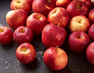 Wall Mural - Ripe Red Apples with Water Droplets, Fresh and Juicy Fruit Background, Agricultural Harvest, Autumn Season