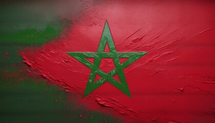 Moroccan flag background with a paint splash texture on the wall