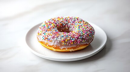 Wall Mural - Sprinkled Donut on a White Plate