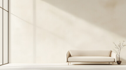 Wall Mural - A white couch sits in front of a white wall with a window